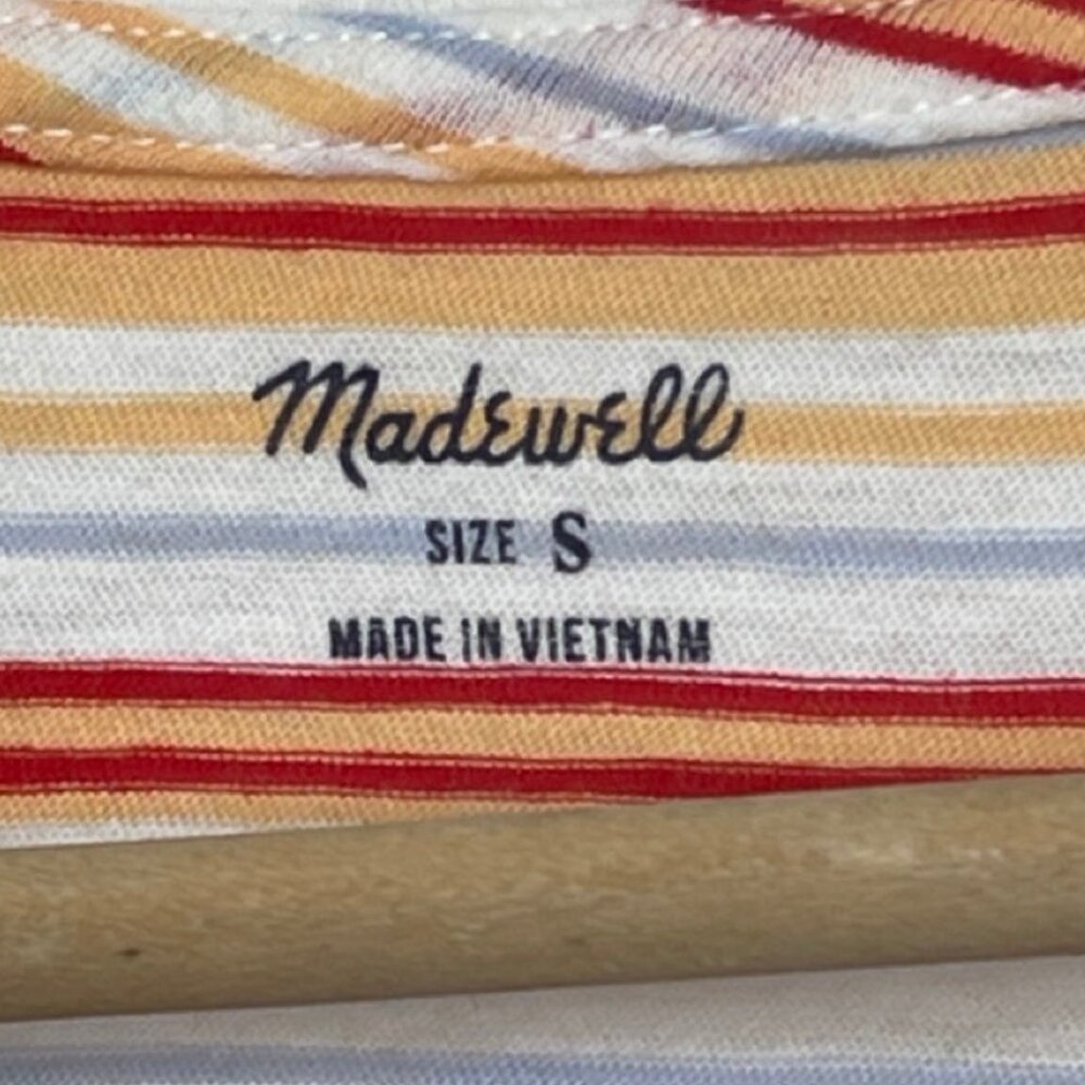 MADEWELL | Orange Striped Whisper Cotton V-Neck Pocket Tank | Size S - Picture 7 of 13